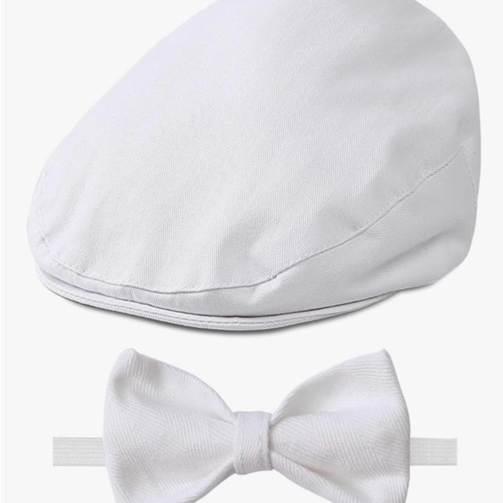 BRAND NEW! Classic White Kids Cap and Bow Tie Set